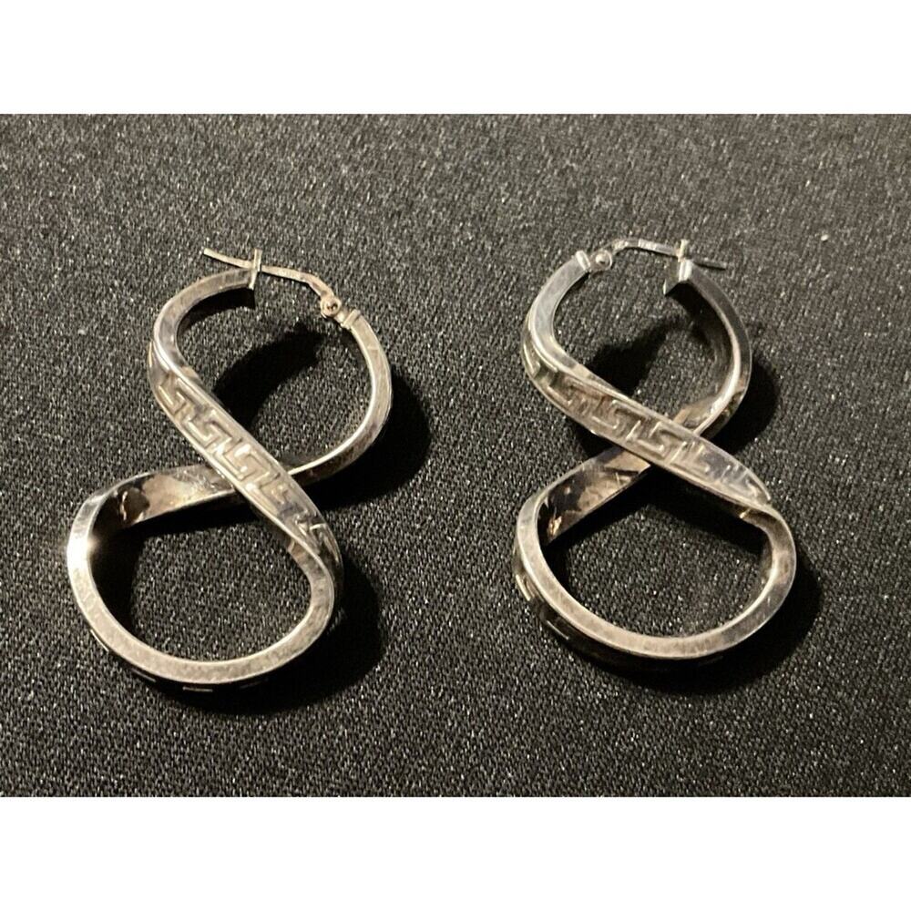 925 Sterling Italy Swirl Figure 8 Greek Key Design Post Earrings 9g